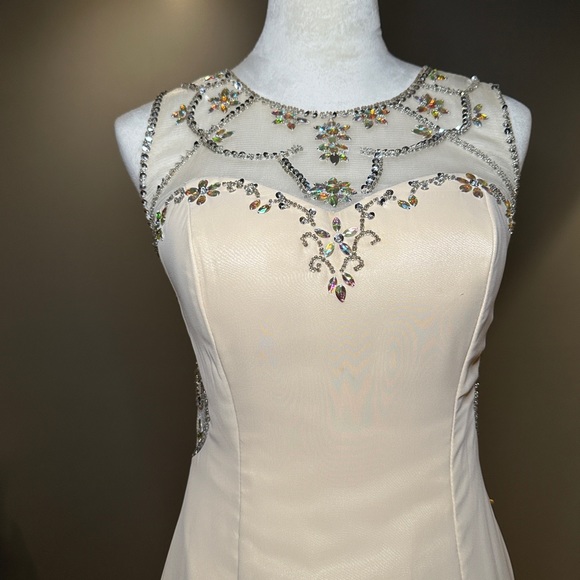 Custom Formal Backless Mesh Beaded Gown. Champagne color - Picture 6 of 6